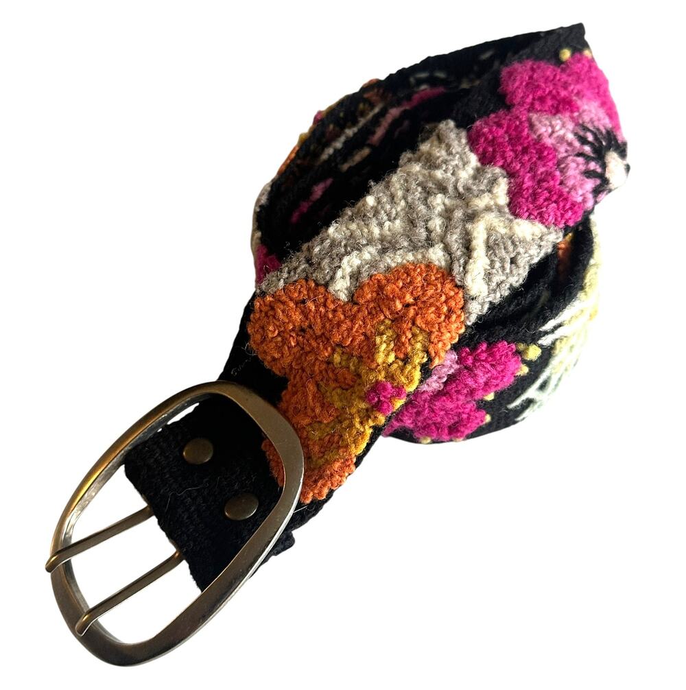 Jenny Krauss Belt Size Large Sunshine Daydream Hand Embroidered Wool Black Multi